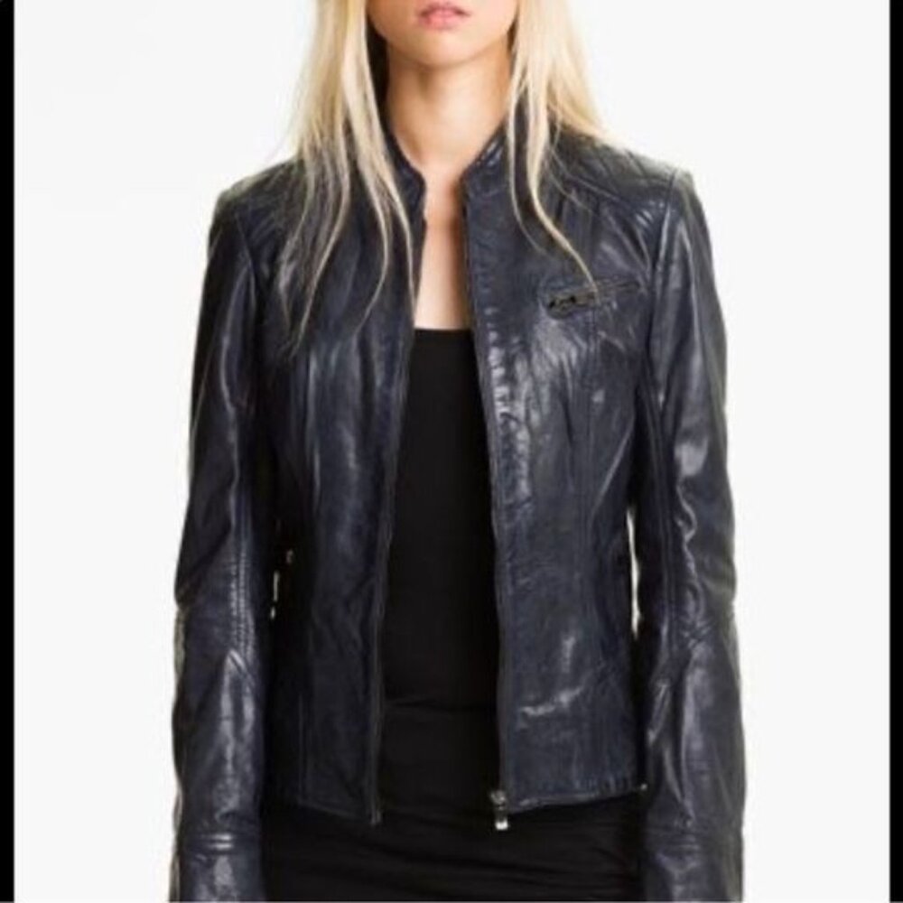 Bod & Christensen Diamond Quilted Shoulder Leather Moto Jacket Large - Picture 3 of 13